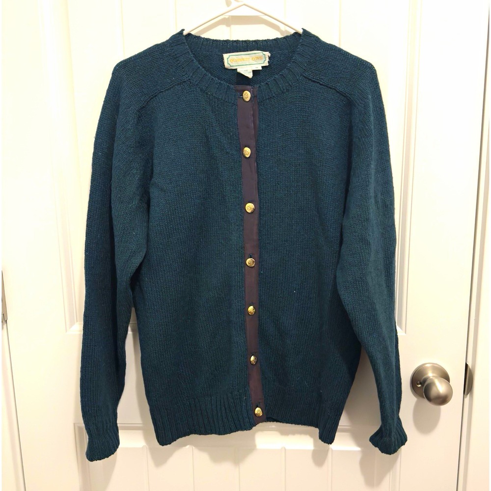 Quissett Cove Womens Green Wool Knit Button Front Crewneck Cardigan Sweater M